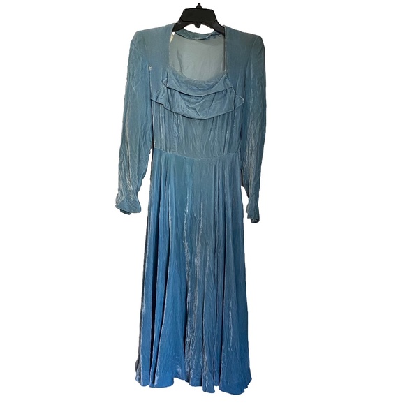 VINTAGE 1950s Light Blue Crushed Velvet Circle Skirt Dress Mrs. Maisel XS/S - Picture 2 of 15